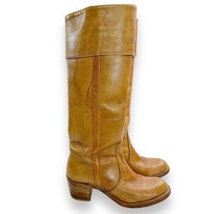 Vintage Frye Campus Cuff Knee High Tall Pull On Boots Sz 7.5 Camel Tan Leather